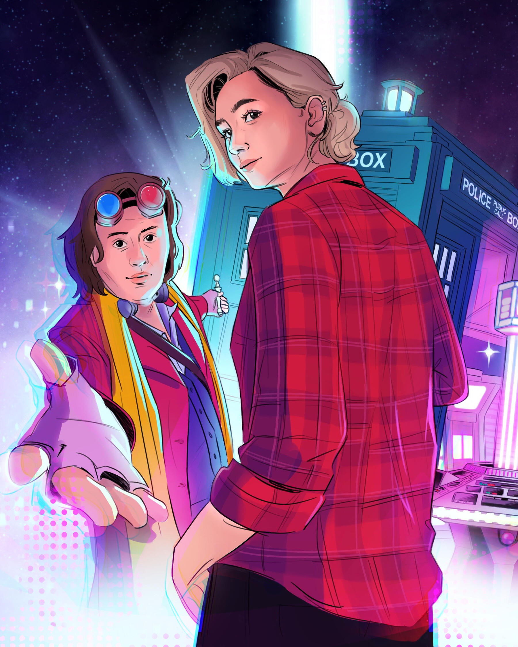 A commission for ‘The Star Doctor’ a fan made Doctor Who spin off character and their companion.